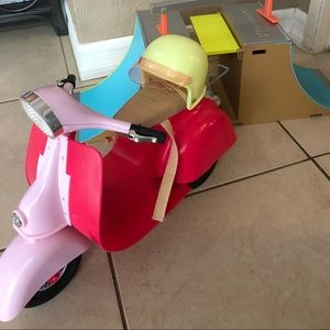 OG Vespa with helmet and American girl skate ramp